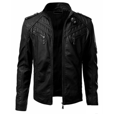 Casual Foreign Trade Leather Jacket Men Wish Hot Sale European And American Fashion Zipper Stand Collar Jacket