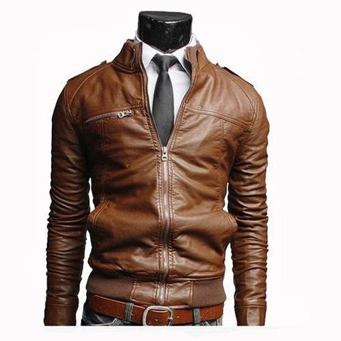 Motorcycle Leather Jacket And Carat Chain For Men