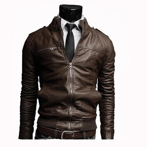 Motorcycle Leather Jacket And Carat Chain For Men