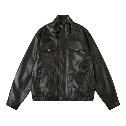Loose Leather Coat Flight Jacket Men