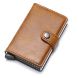 RFID Anti-theft Men Vintage Wallet Aluminum Metal Purse Leather Cover