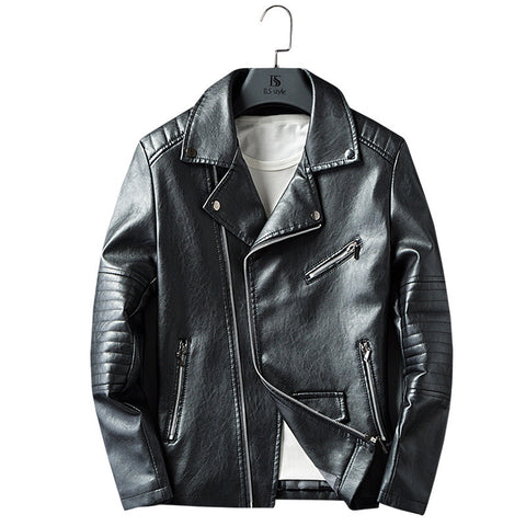 Cross-border for Europe and America simple spring and autumn men's lapel zipper washed pu leather coat motorcycle leather jacket men